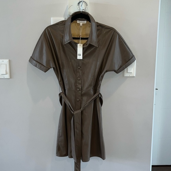 HEARTLOOM Soho Vegan Leather Mini Dress in Coco Brown - Picture 6 of 11